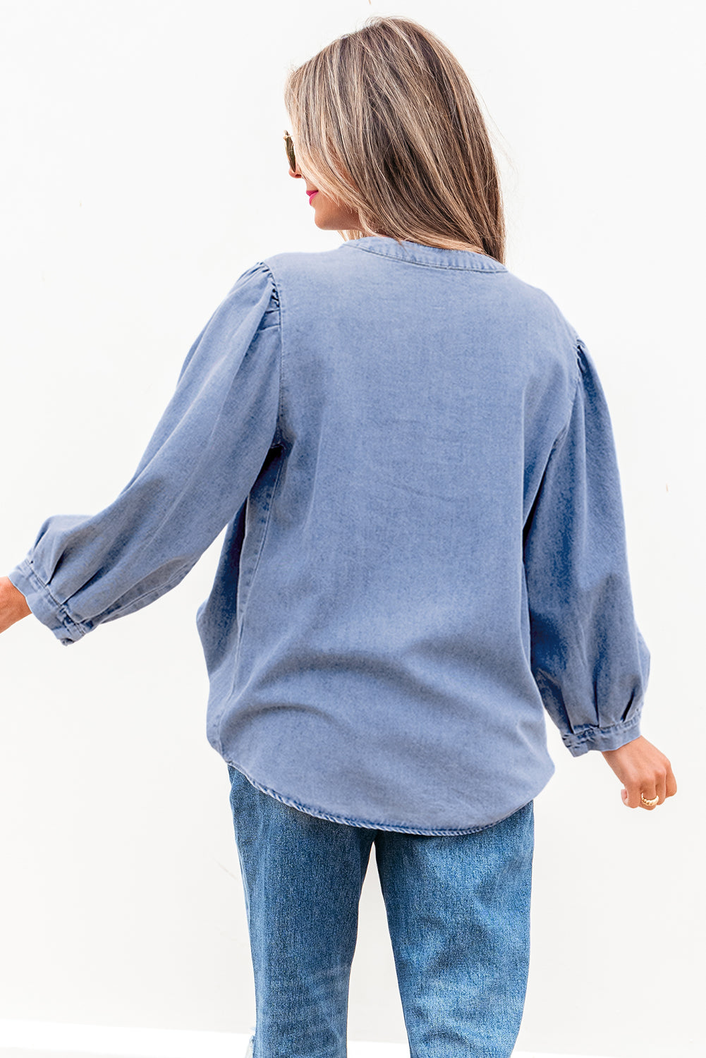 Myosotis Denim Front Pintuck Bow Tie Puff Sleeve Top - Premium Tops/Blouses & Shirts from Ashes 2 Wildflowers Boutique, LLC- Just $28.90! Shop now at Ashes 2 Wildflowers Boutique, LLC