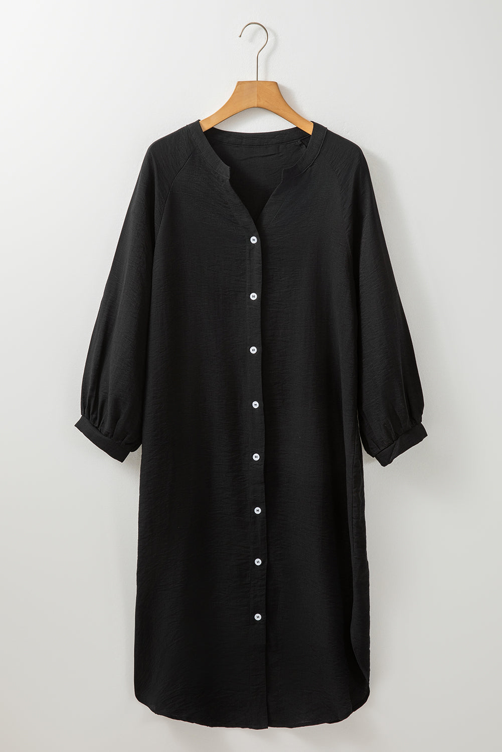 Black 3/4 Sleeve Button Up Long Kimono - Premium Outerwear/Kimonos from Momma Done Gone Crafty- Just $35.99! Shop now at Momma Done Gone Crafty
