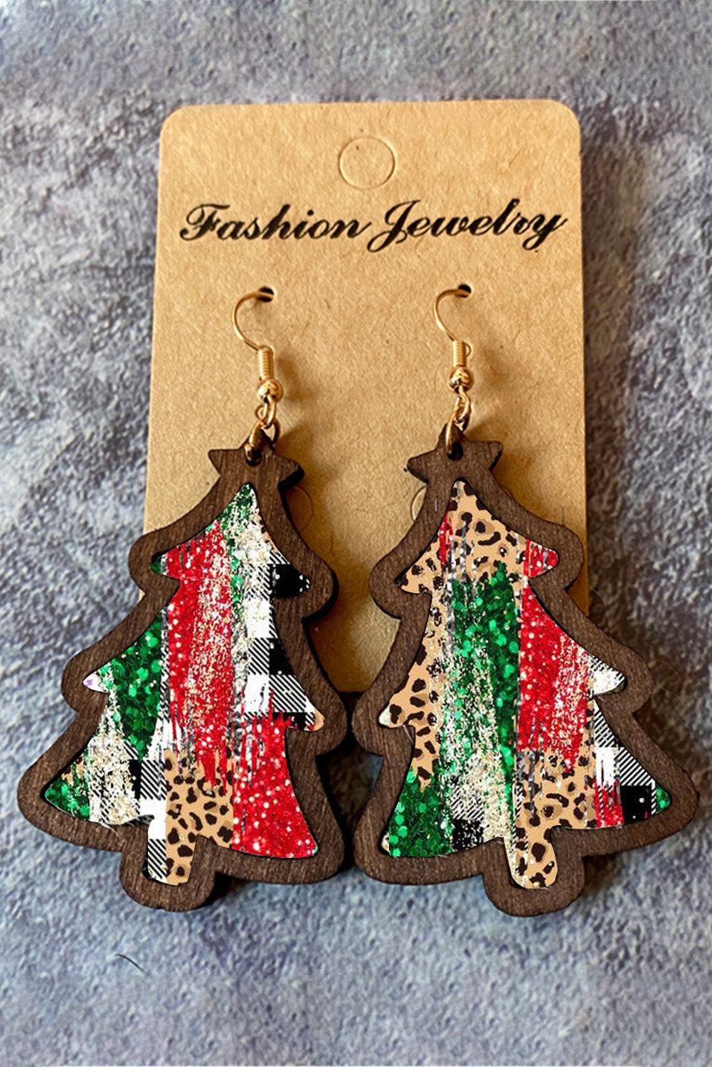 Fiery Red Shade Of Leopard Plaid Christmas Tree Earrings - Premium Accessories from Momma Done Gone Crafty- Just $5.40! Shop now at Momma Done Gone Crafty