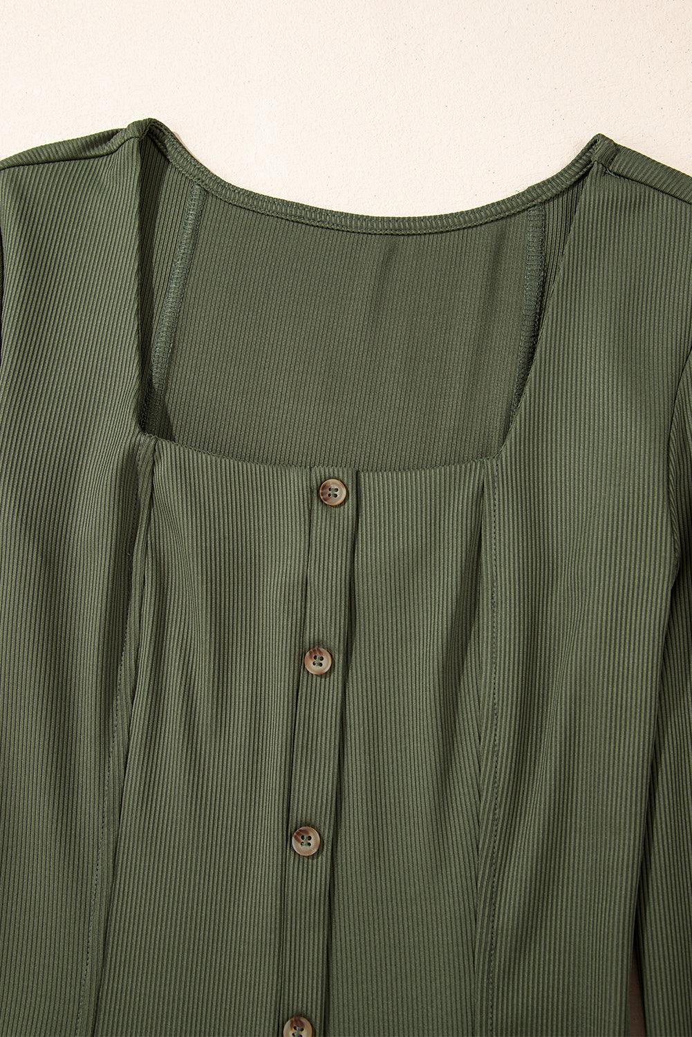 Guacamole Green Rib Knit Square Neck Buttoned Long Sleeve Mini Dress - Premium Dresses/Mini Dresses from Momma Done Gone Crafty- Just $28.99! Shop now at Momma Done Gone Crafty