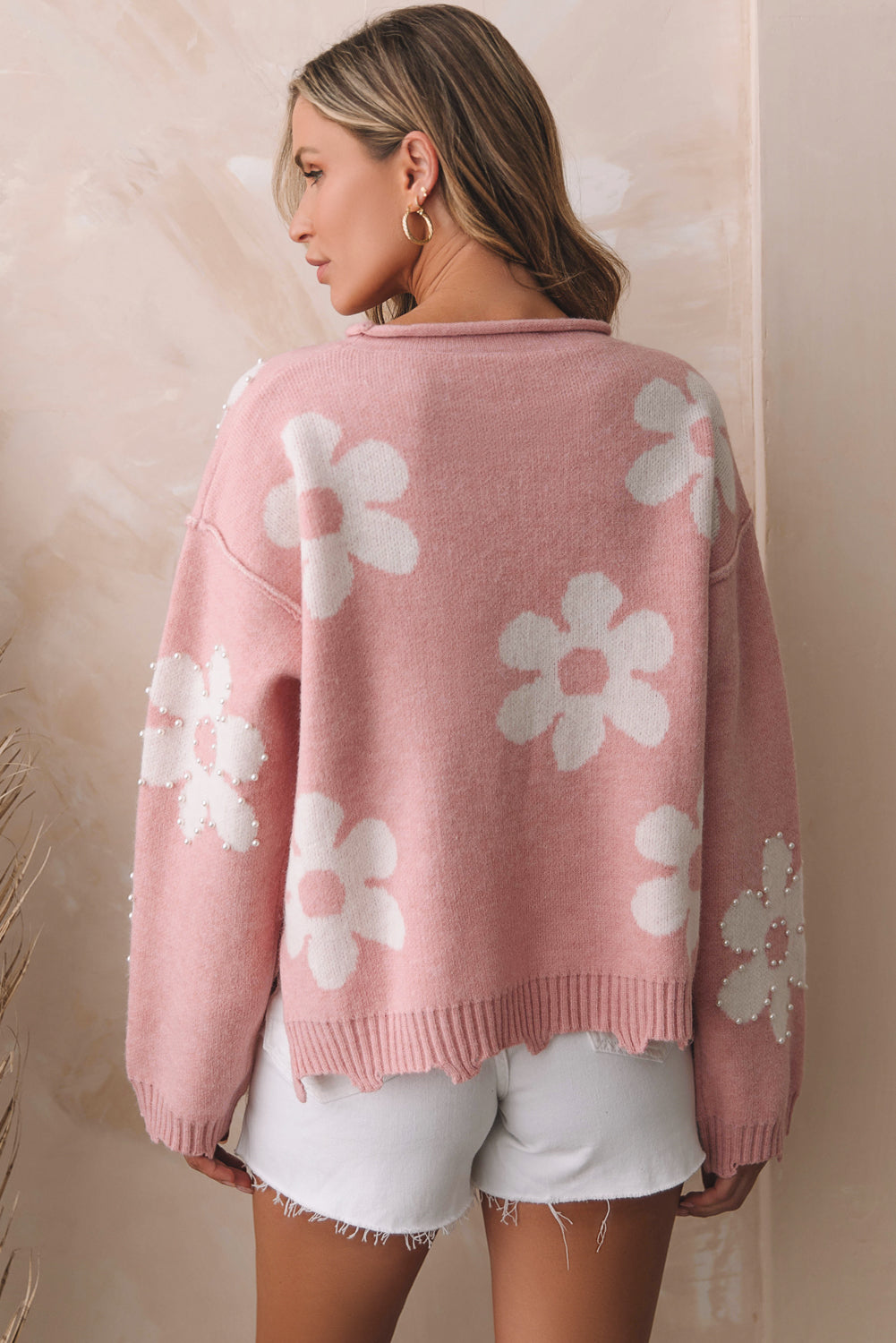 Multicolour Pearl Beaded Floral Drop Shoulder Sweater - Premium Tops from Momma Done Gone Crafty- Just $48.99! Shop now at Momma Done Gone Crafty