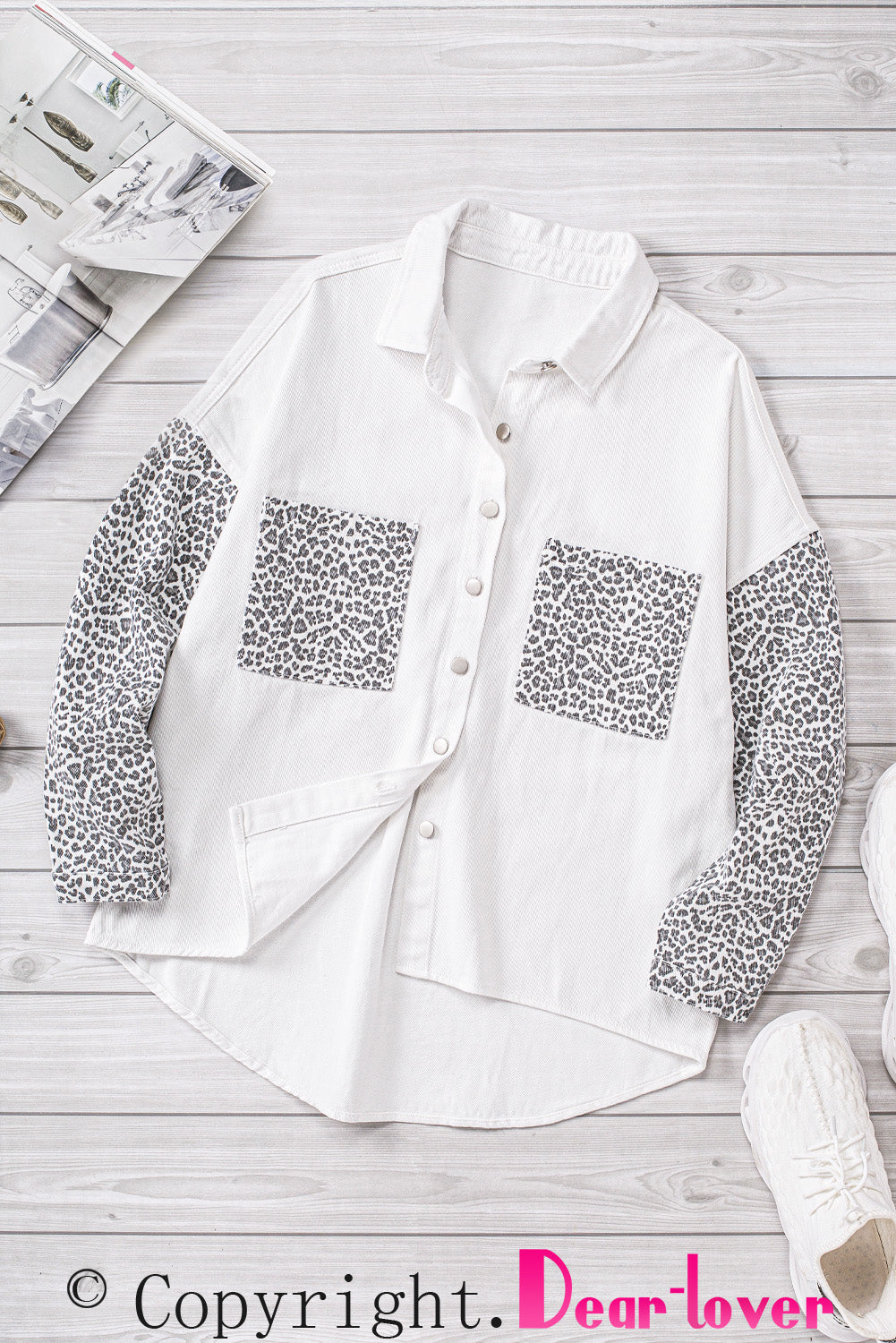 White Contrast Leopard Denim Jacket - Premium Outerwear/Denim jackets from Momma Done Gone Crafty- Just $55! Shop now at Momma Done Gone Crafty