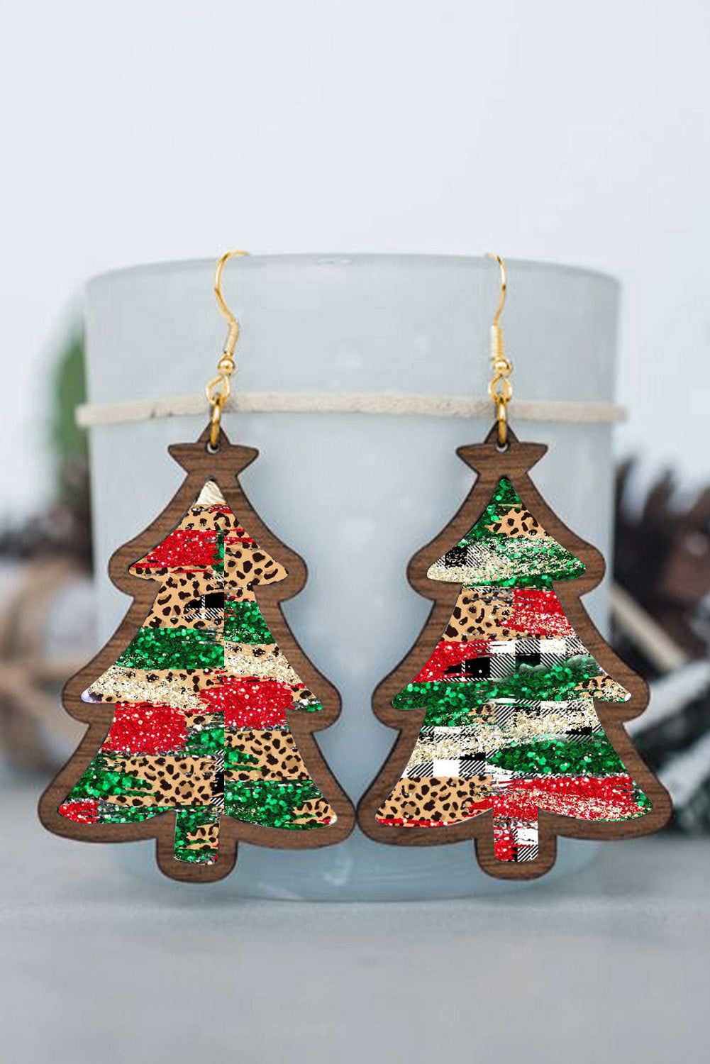 Fiery Red Shade Of Leopard Plaid Christmas Tree Earrings - Premium Accessories from Momma Done Gone Crafty- Just $5.40! Shop now at Momma Done Gone Crafty