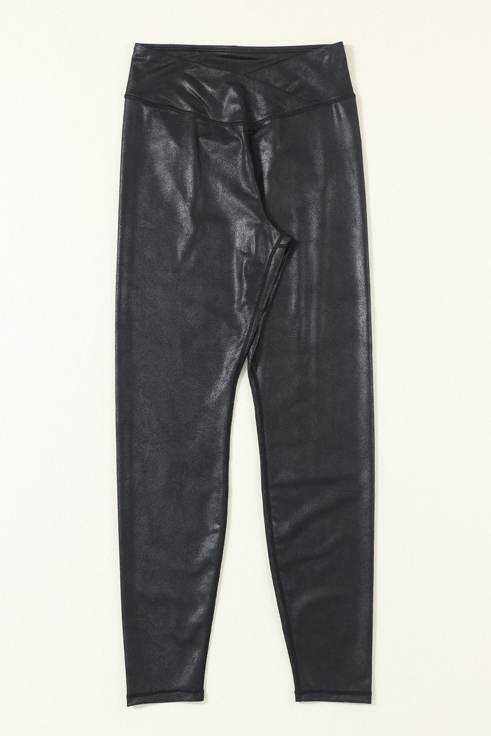 Black Crossed Dip Waist Sleek Leather Leggings - Premium Bottoms/Leggings from Momma Done Gone Crafty- Just $20.25! Shop now at Momma Done Gone Crafty