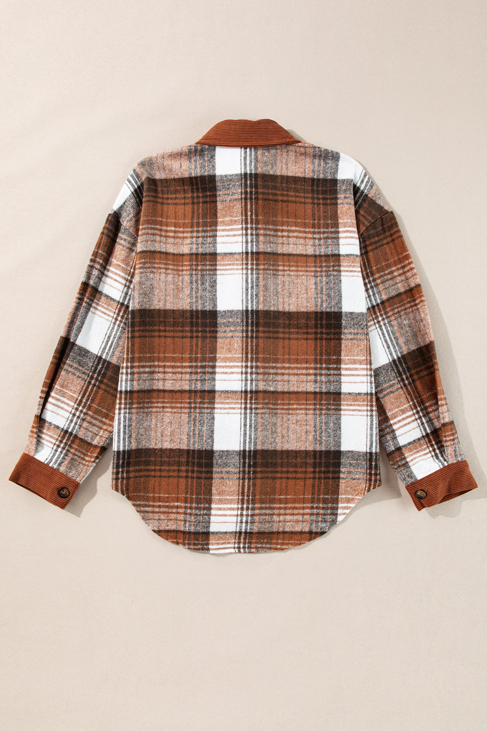 Cinnamon Plaid Corduroy Patchwork Chest Pocket Shacket - Premium Outerwear/Plaid Shackets from Momma Done Gone Crafty- Just $46.99! Shop now at Momma Done Gone Crafty