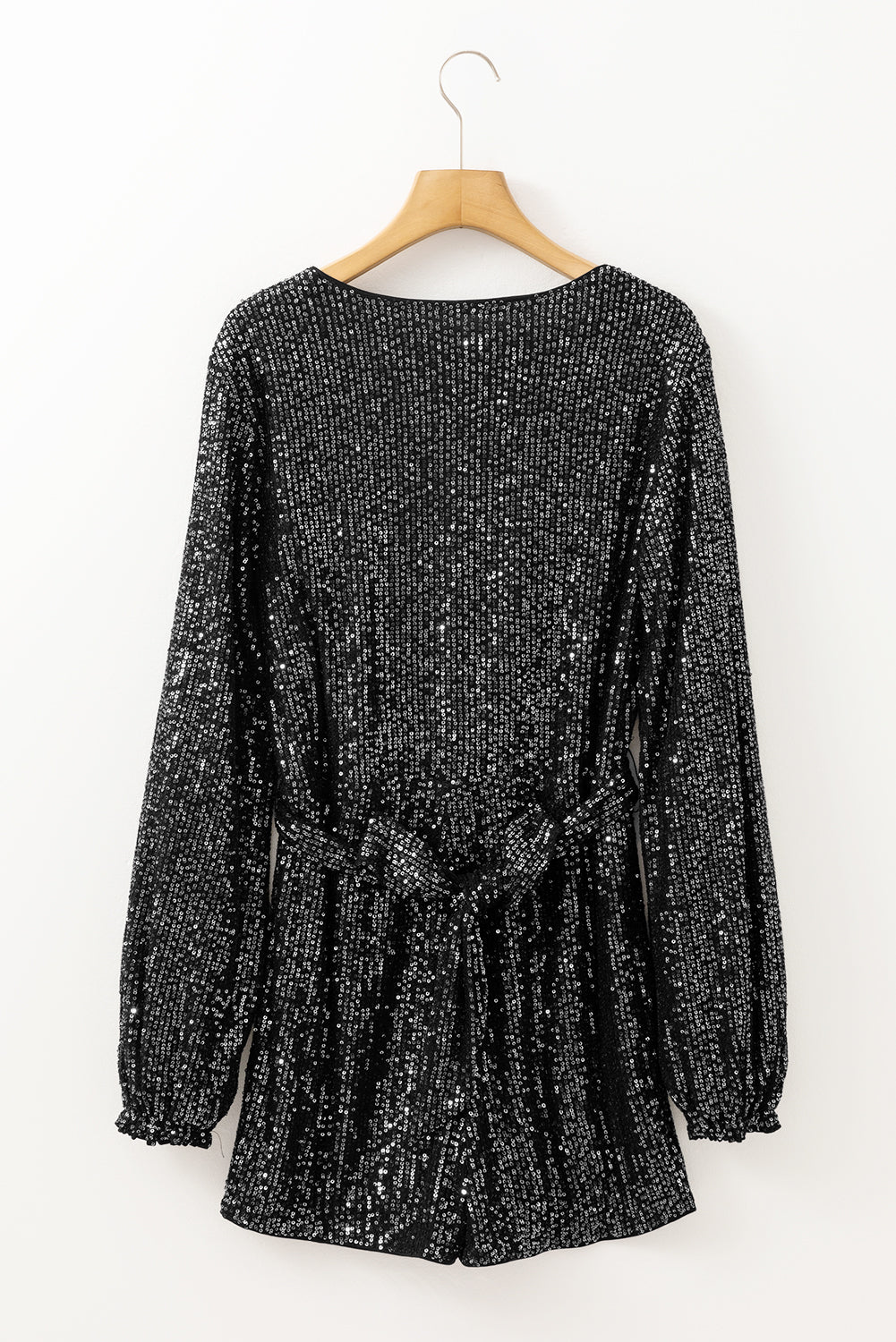 Black Sequined V Neck Wrapped Long Sleeve Romper - Premium Bottoms/Jumpsuits & Rompers from Ashes 2 Wildflowers Boutique, LLC- Just $64.98! Shop now at Ashes 2 Wildflowers Boutique, LLC