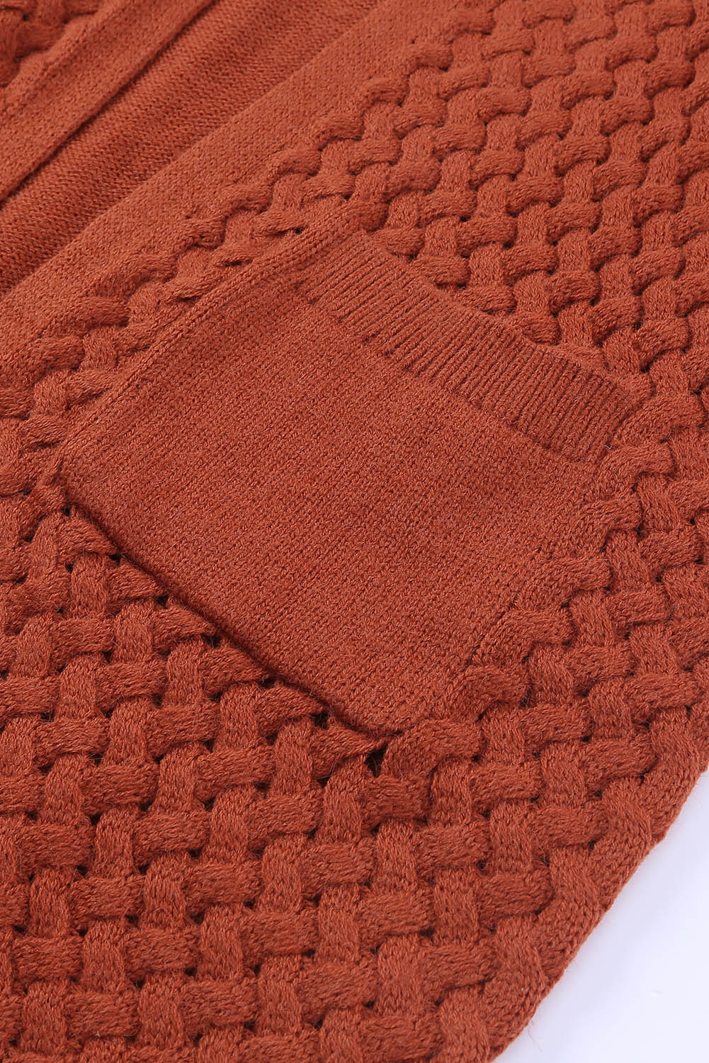 Brown Open Front Woven Texture Knitted Cardigan with Pockets - Premium Tops from Momma Done Gone Crafty- Just $38.00! Shop now at Momma Done Gone Crafty