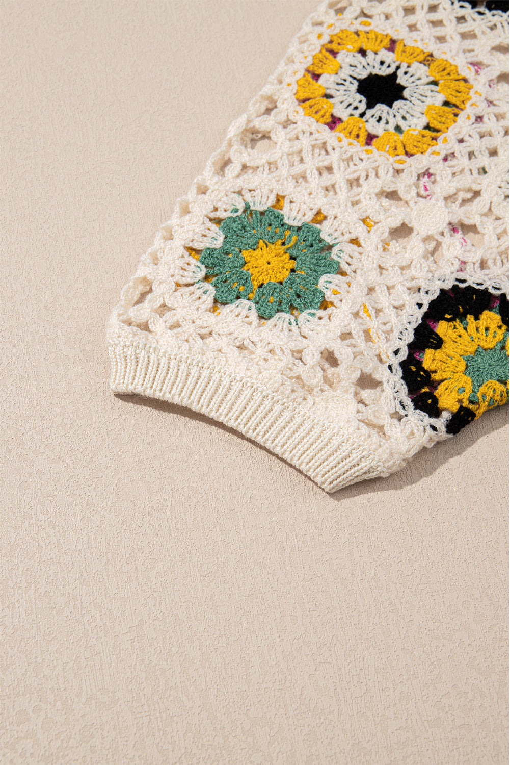 Apricot Hollow Out Floral Crochet Short Sleeve Crewneck Sweater - Premium Sweaters & Cardigans/Short Sleeve Sweaters from Momma Done Gone Crafty- Just $31.05! Shop now at Momma Done Gone Crafty