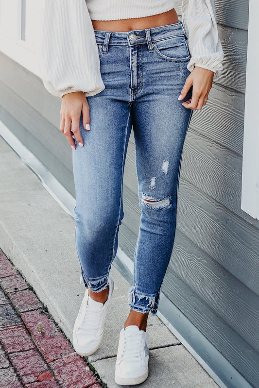 Light Blue Distressed Frayed Ankle Skinny Jeans - Premium Bottoms/Jeans from Ashes 2 Wildflowers Boutique, LLC- Just $35.52! Shop now at Ashes 2 Wildflowers Boutique, LLC