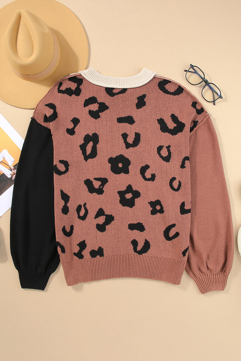 Coffee Leopard Print Colorblock Pullover Sweater - Premium Tops from Momma Done Gone Crafty- Just $48.99! Shop now at Momma Done Gone Crafty