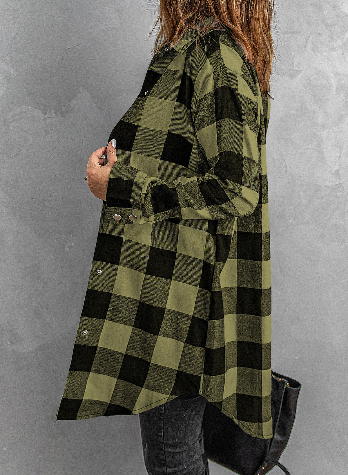 Green Turn-down Collar Plaid Shirt Coat - Premium Outerwear from Momma Done Gone Crafty- Just $28! Shop now at Momma Done Gone Crafty