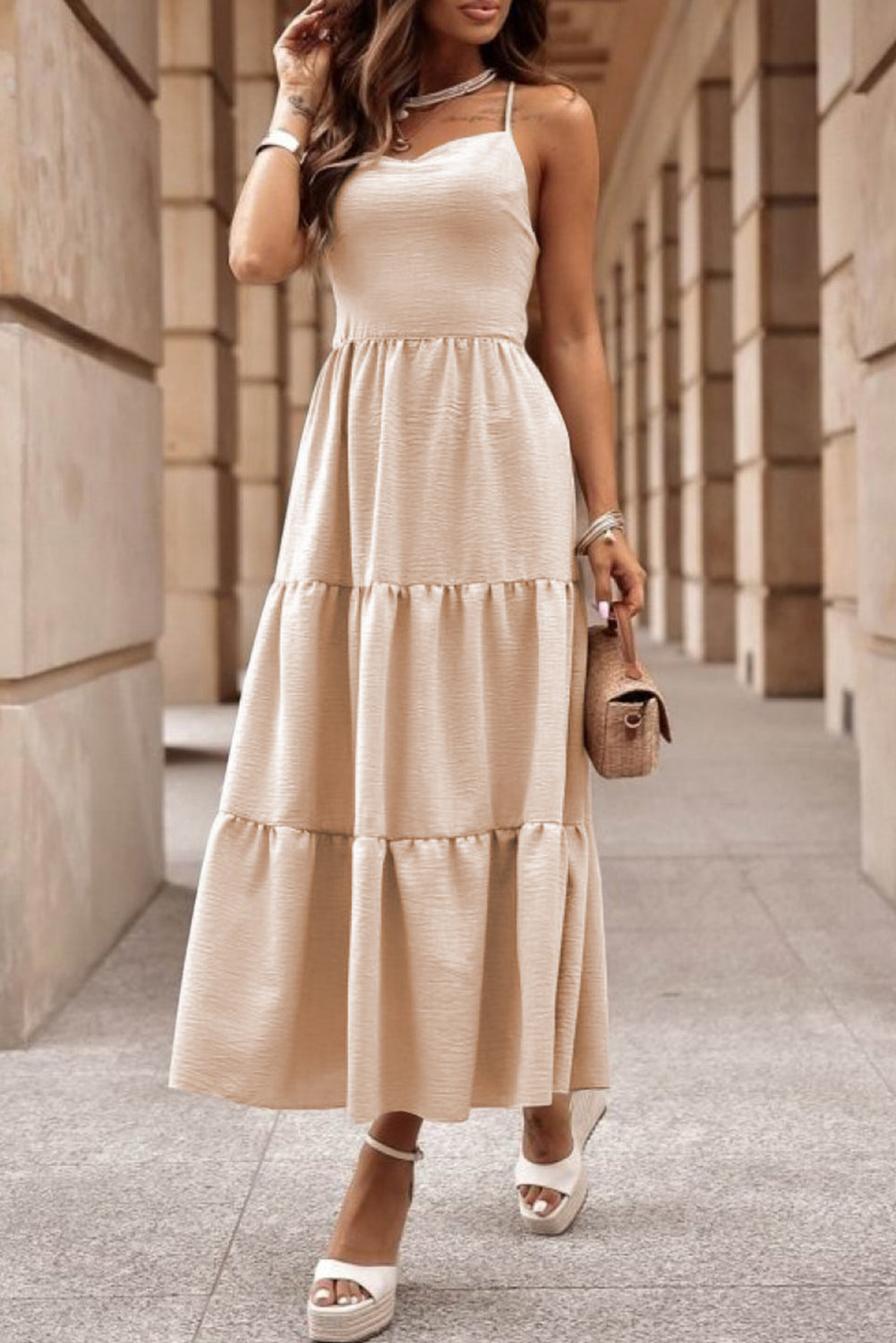 Oatmeal Crossover Backless Bodice Tiered Maxi Dress - Premium Dresses/Maxi Dresses from Ashes 2 Wildflowers Boutique, LLC- Just $30.90! Shop now at Ashes 2 Wildflowers Boutique, LLC