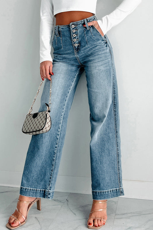 Dusk Blue Multi Buttons Medium Wash Straight Loose Leg Jeans - Premium Bottoms/Jeans from Ashes 2 Wildflowers Boutique, LLC- Just $54.99! Shop now at Ashes 2 Wildflowers Boutique, LLC