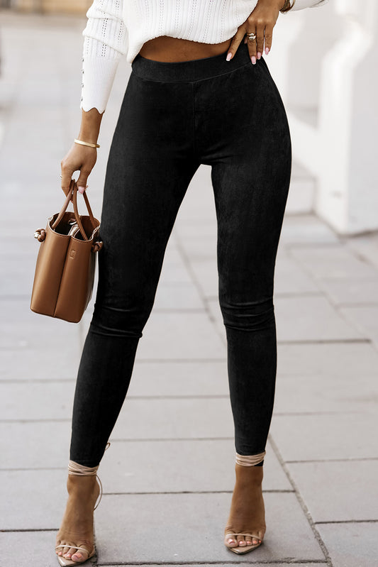 Black High Waist Faux Suede Skinny Leggings - Premium Bottoms/Leggings from Ashes 2 Wildflowers Boutique, LLC- Just $16.11! Shop now at Ashes 2 Wildflowers Boutique, LLC