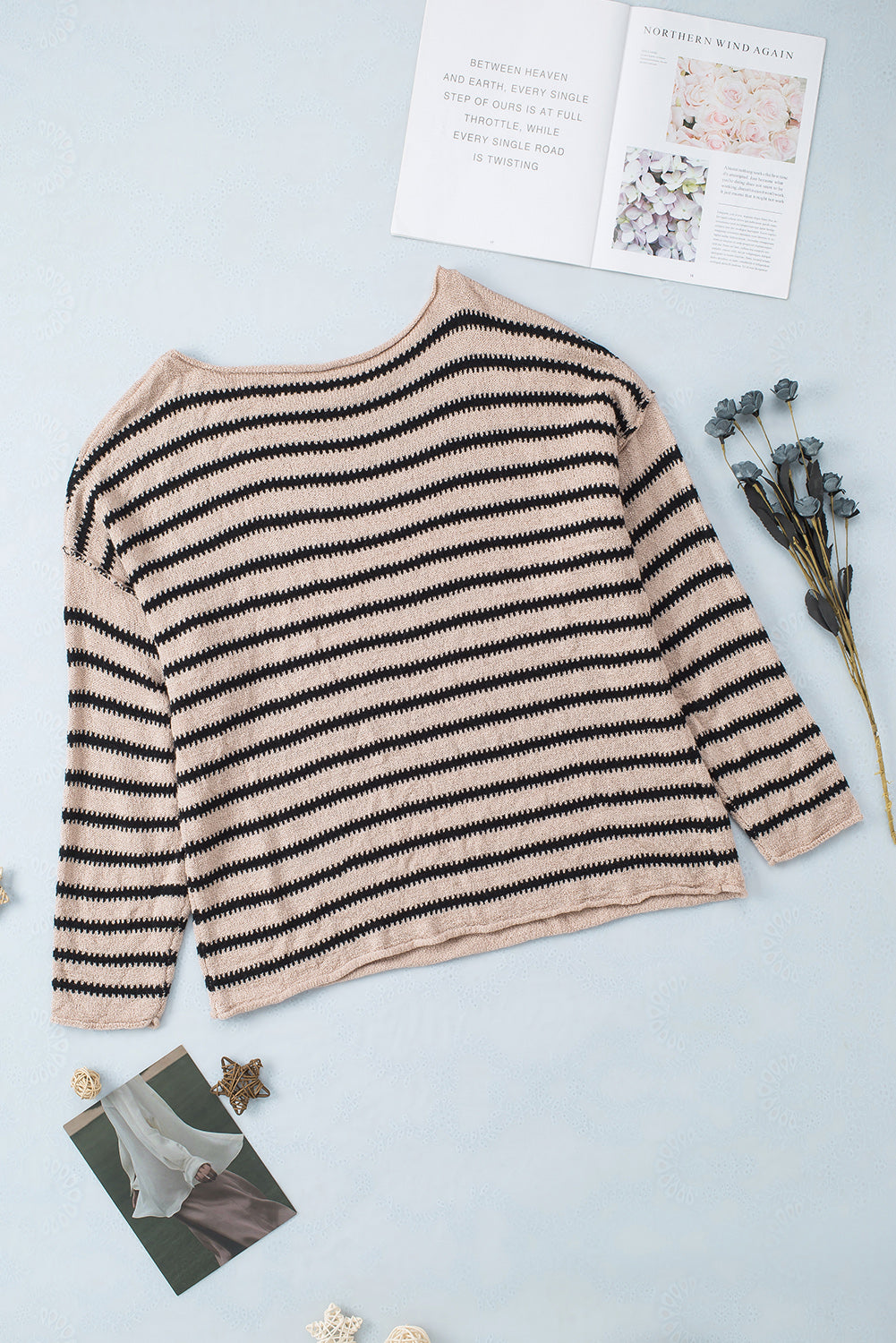 Striped Print Dropped Shoulder Loose Sleeve Sweater - Premium Tops from Momma Done Gone Crafty- Just $41.99! Shop now at Momma Done Gone Crafty