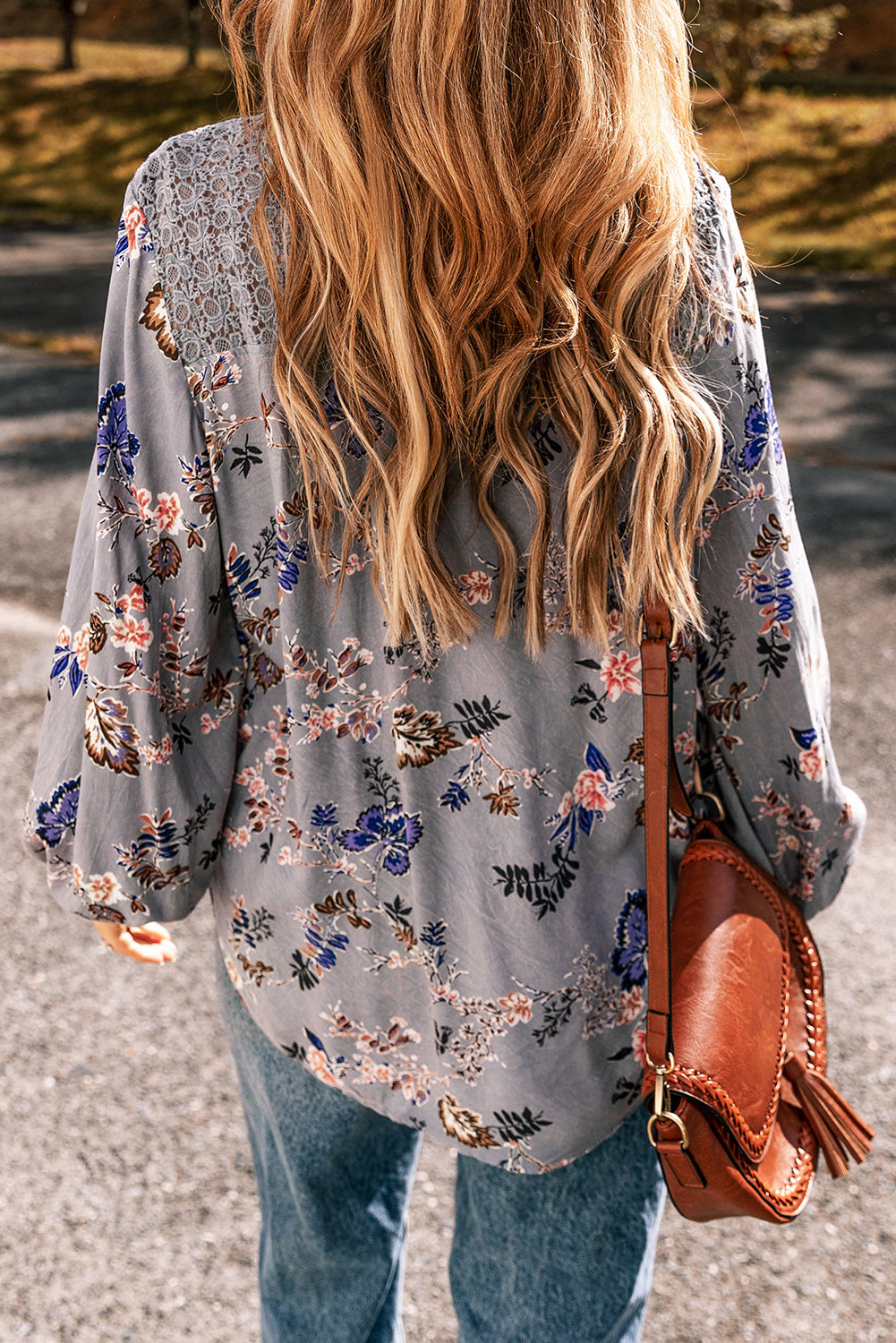 Sky Blue Floral Print Lace Patchwork Knot Front V Neck Blouse - Premium Tops/Blouses & Shirts from Ashes 2 Wildflowers Boutique, LLC- Just $30.28! Shop now at Ashes 2 Wildflowers Boutique, LLC