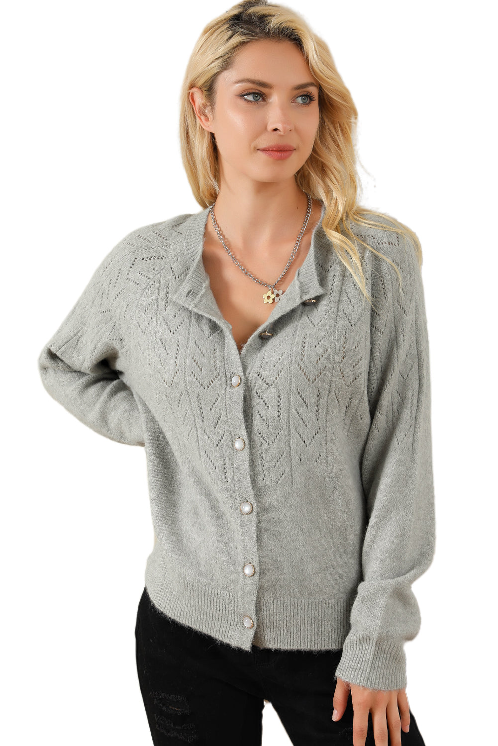 Hollow Out Buttoned Knit Cardigan - Premium Tops from Momma Done Gone Crafty- Just $59.10! Shop now at Momma Done Gone Crafty