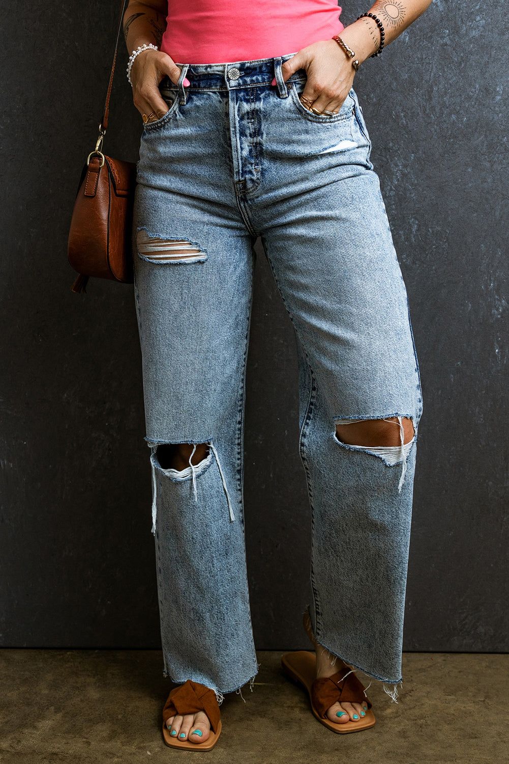 Light Blue Distressed Ripped Raw Hem Straight Jeans - Premium Bottoms/Jeans from Ashes 2 Wildflowers Boutique, LLC- Just $41.13! Shop now at Ashes 2 Wildflowers Boutique, LLC