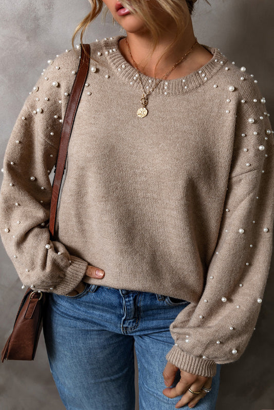 Smoke Gray Pearled Drop Shoulder Plus Size Sweater - Premium Plus Size/Plus Size Sweaters & Cardigans from Momma Done Gone Crafty- Just $39.15! Shop now at Momma Done Gone Crafty