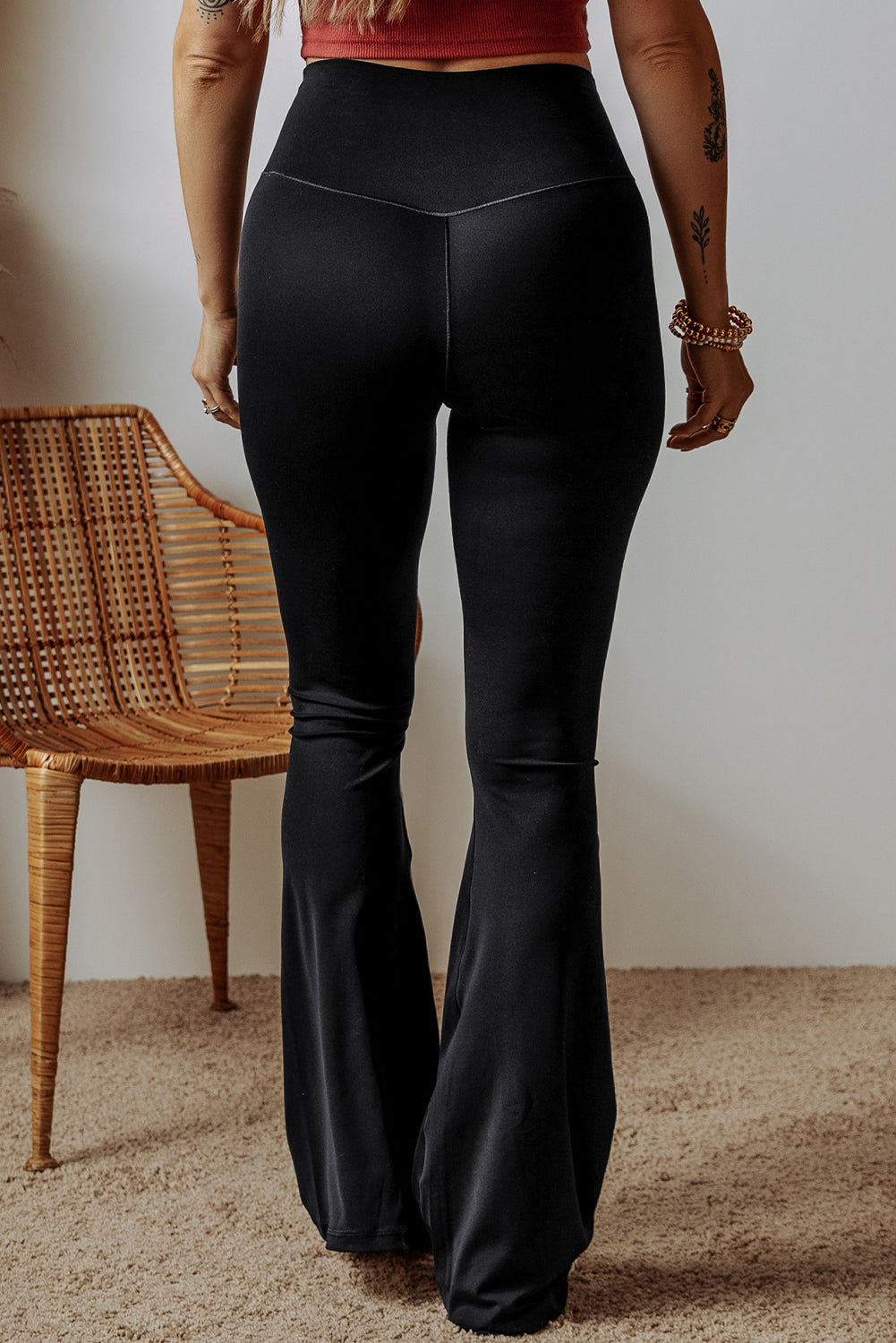 Black V Shape High Waist Flared Leggings - Premium Bottoms/Leggings from Ashes 2 Wildflowers Boutique, LLC- Just $29.30! Shop now at Ashes 2 Wildflowers Boutique, LLC