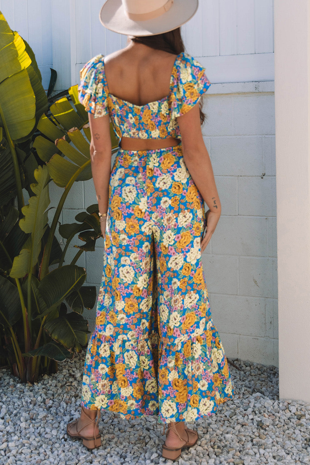 Yellow Floral Allover Print Shirred Cut Out High Waist Jumpsuit - Premium Bottoms/Jumpsuits & Rompers from Ashes 2 Wildflowers Boutique, LLC- Just $35.55! Shop now at Ashes 2 Wildflowers Boutique, LLC
