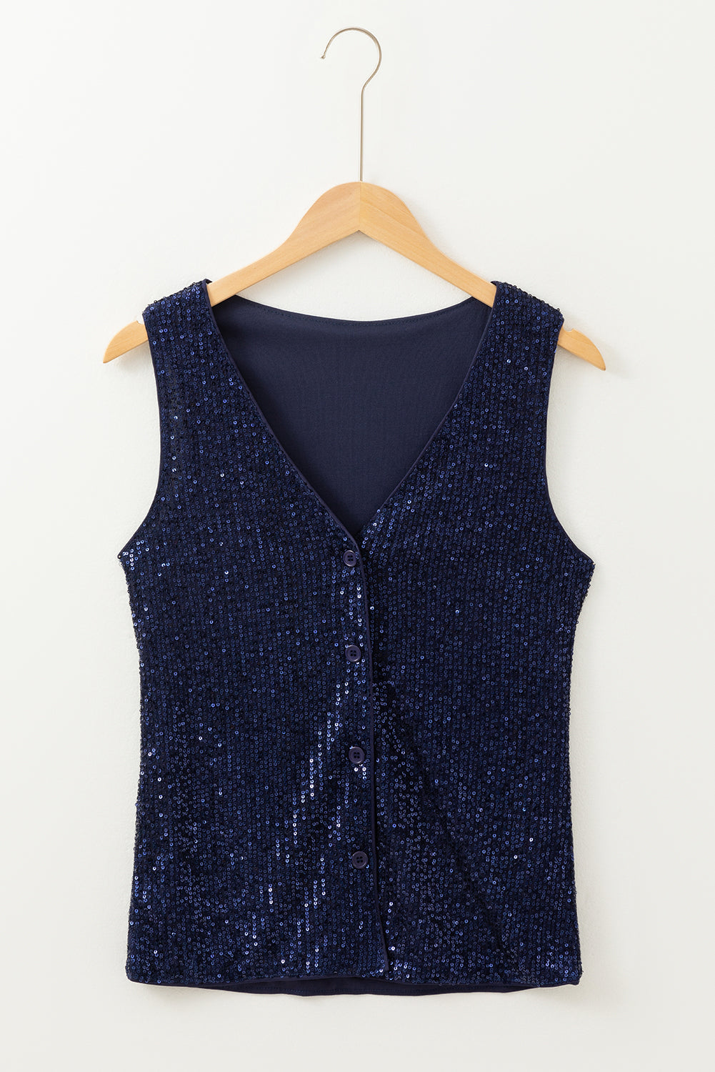 Dirty blue Sequined Deep V Neck Buttoned Tank Top - Premium Tops/Tank Tops from Momma Done Gone Crafty- Just $21.90! Shop now at Momma Done Gone Crafty