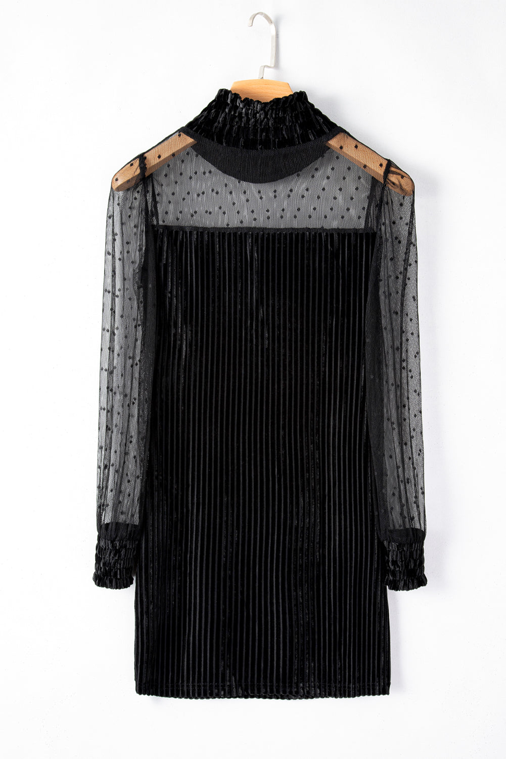 Black Dotted Mesh Striped Frilled Neck Bubble Sleeve Dress - Premium Dresses from Momma Done Gone Crafty- Just $33.40! Shop now at Momma Done Gone Crafty