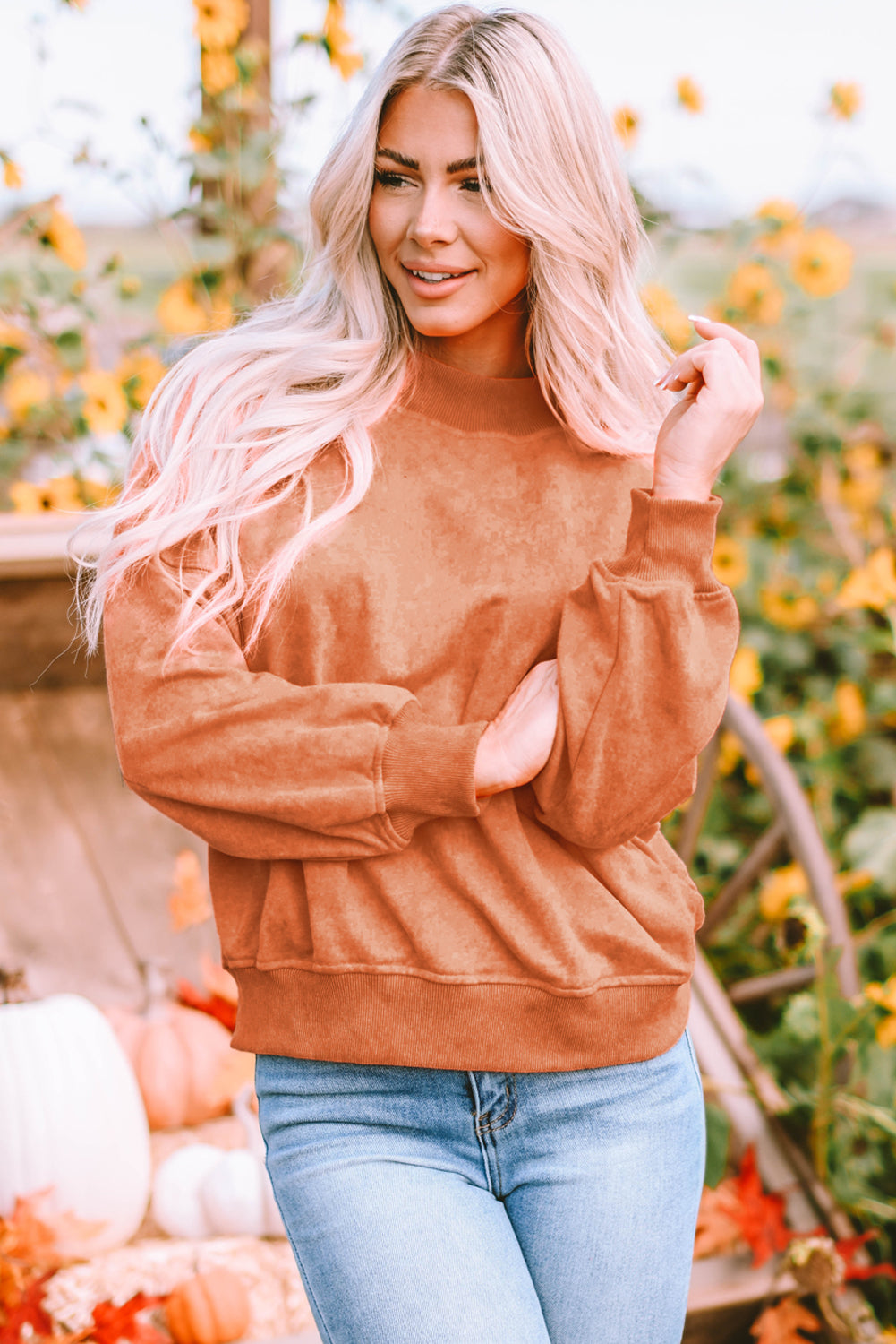 Orange Drop Shoulder Crew Neck Pullover Sweatshirt - Premium Tops from Momma Done Gone Crafty- Just $41.94! Shop now at Momma Done Gone Crafty