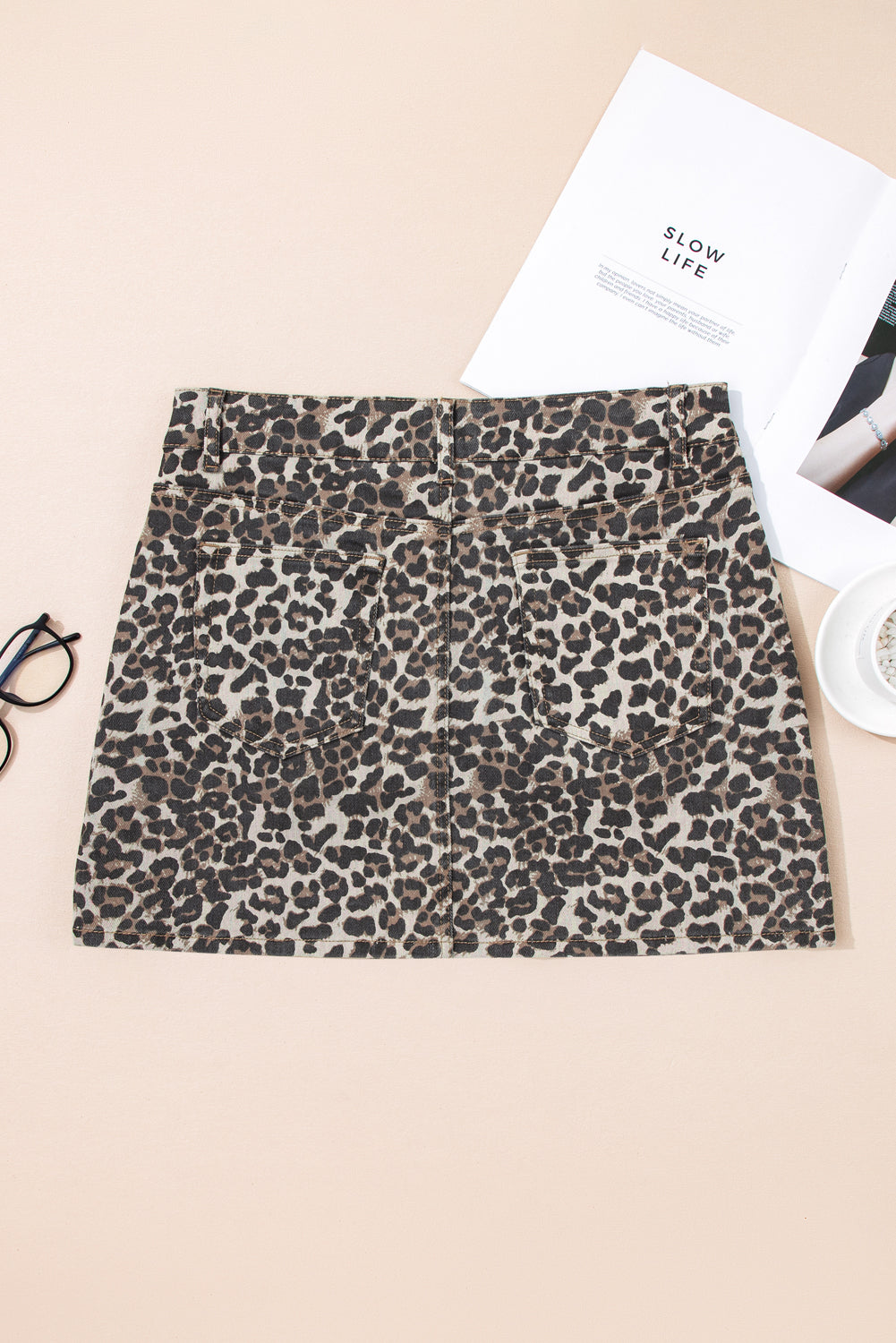 Khaki Leopard Denim Mini Skirt - Premium Bottoms/Skirts & Petticoat from Ashes 2 Wildflowers Boutique, LLC- Just $22.05! Shop now at Ashes 2 Wildflowers Boutique, LLC
