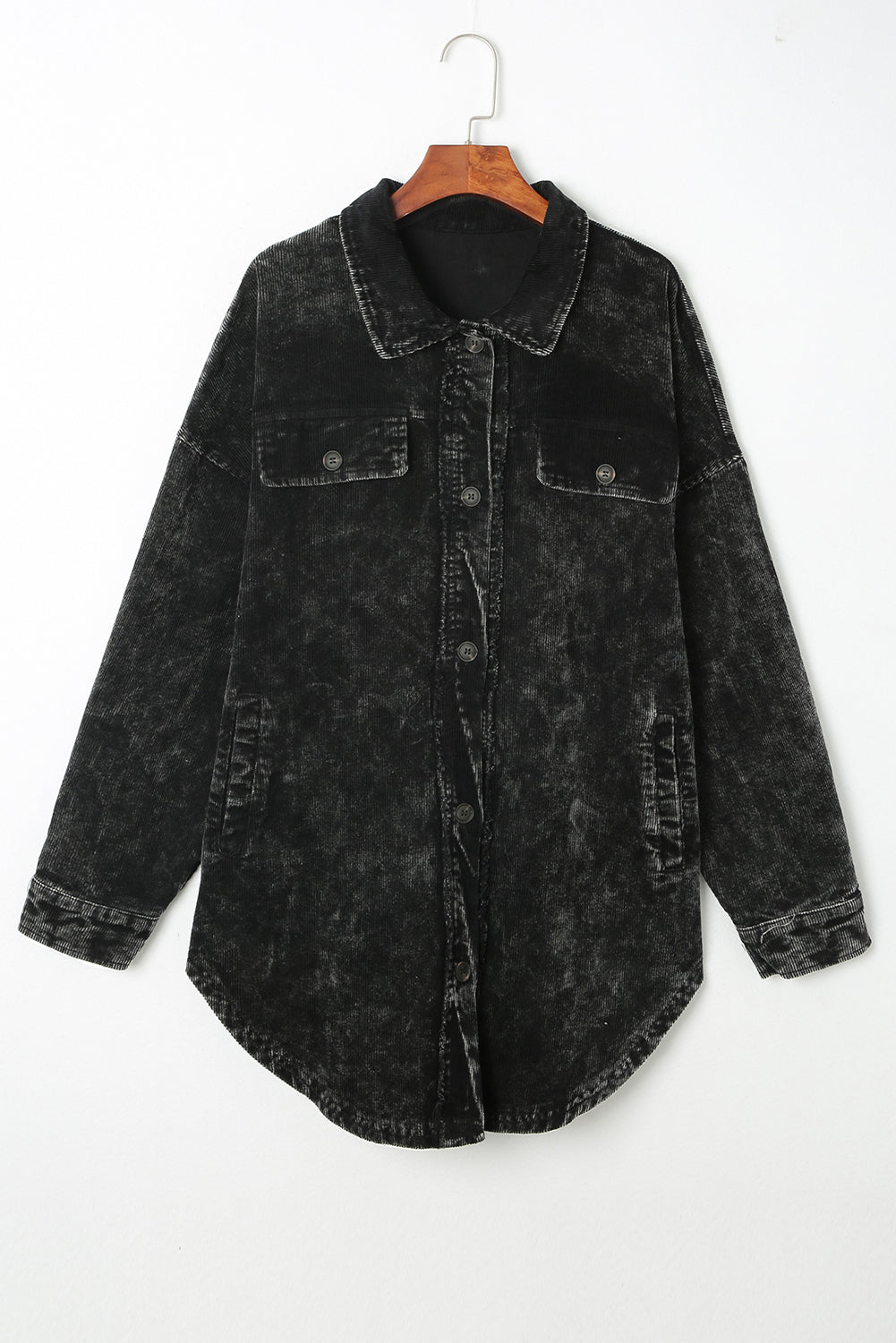 Black Vintage Distressed Mineral Wash Oversized Shacket - Premium Outerwear from Momma Done Gone Crafty- Just $61.50! Shop now at Momma Done Gone Crafty