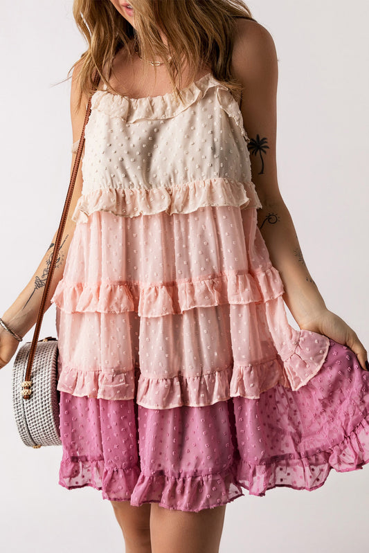 Pink Ombre Swiss Dot Ruffled Tiered Mini Dress - Premium Dresses/Mini Dresses from Momma Done Gone Crafty- Just $46.99! Shop now at Momma Done Gone Crafty