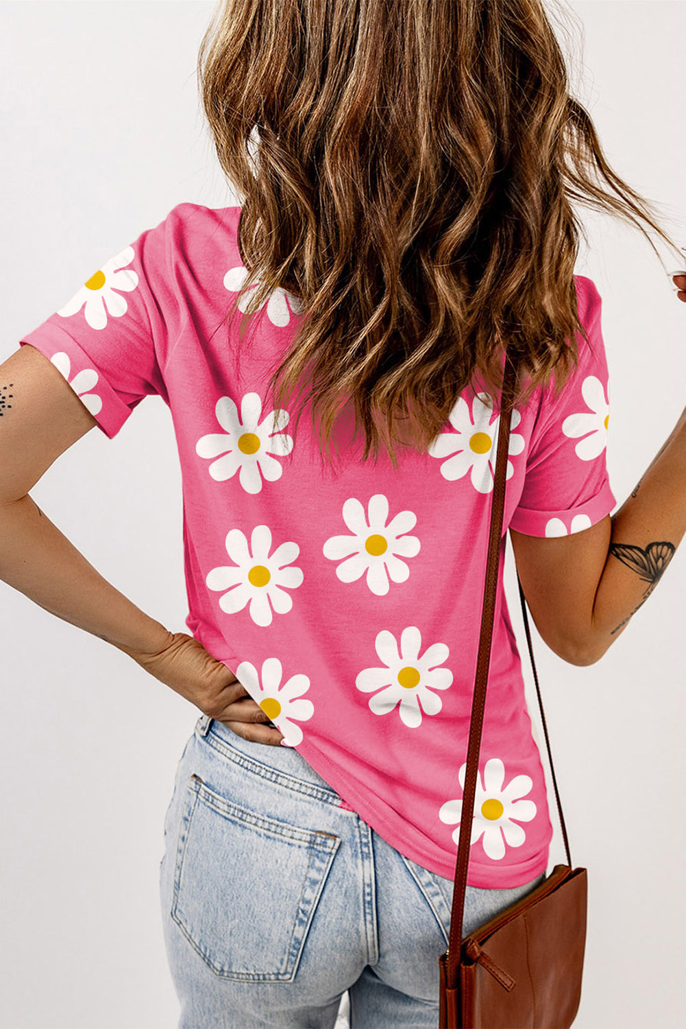 Pink Daisy Printed Crewneck T Shirt - Premium Tops/Tops & Tees from Momma Done Gone Crafty- Just $22! Shop now at Momma Done Gone Crafty