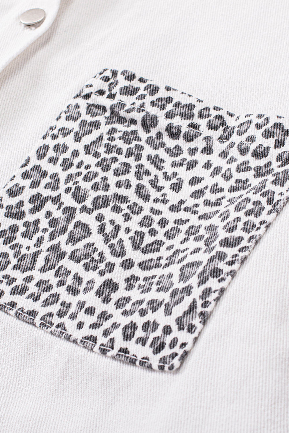 White Contrast Leopard Denim Jacket - Premium Outerwear/Denim jackets from Momma Done Gone Crafty- Just $55! Shop now at Momma Done Gone Crafty