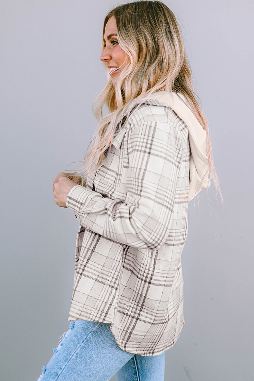 Khaki Plaid Removable Hood Buttoned Shacket - Premium Outerwear/Plaid Shackets from Momma Done Gone Crafty- Just $58.99! Shop now at Momma Done Gone Crafty