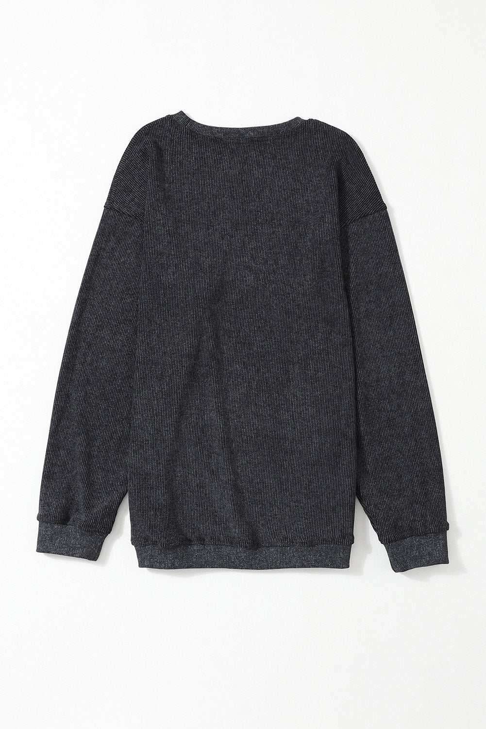 Black Solid Ribbed Knit Round Neck Pullover Sweatshirt - Premium Tops from Momma Done Gone Crafty- Just $41.94! Shop now at Momma Done Gone Crafty