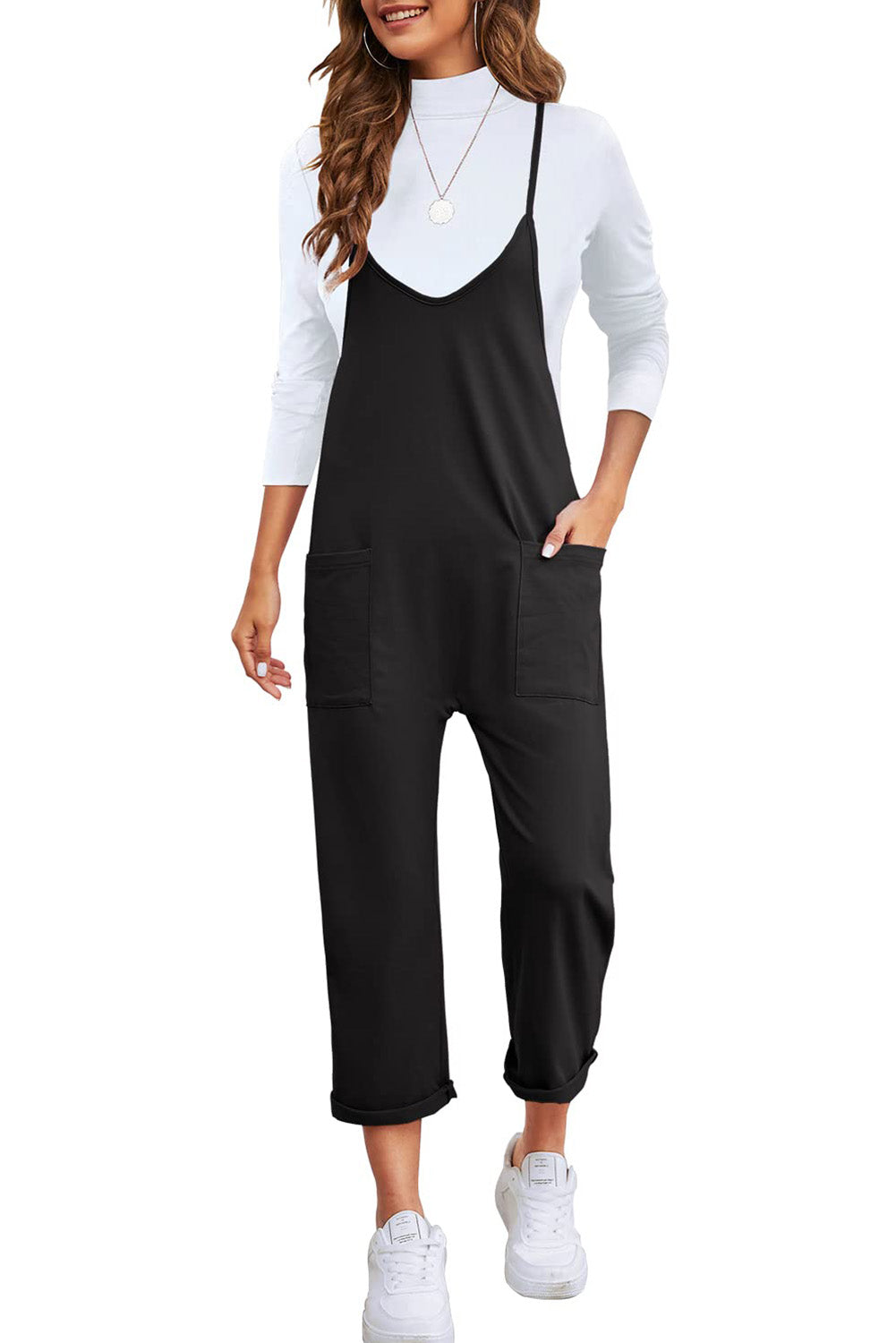 Black Pocketed Adjustable Spaghetti Strap Straight Leg Jumpsuit - Premium Bottoms from Momma Done Gone Crafty- Just $26.99! Shop now at Momma Done Gone Crafty
