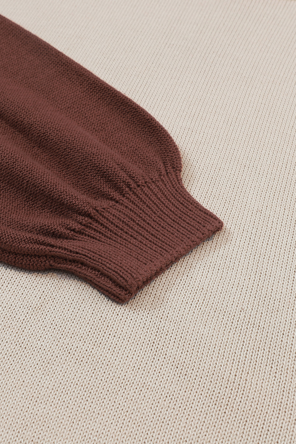 Coffee Colorblock Bishop Sleeve Ribbed Trim Sweater - Premium Tops from Momma Done Gone Crafty- Just $41.55! Shop now at Momma Done Gone Crafty