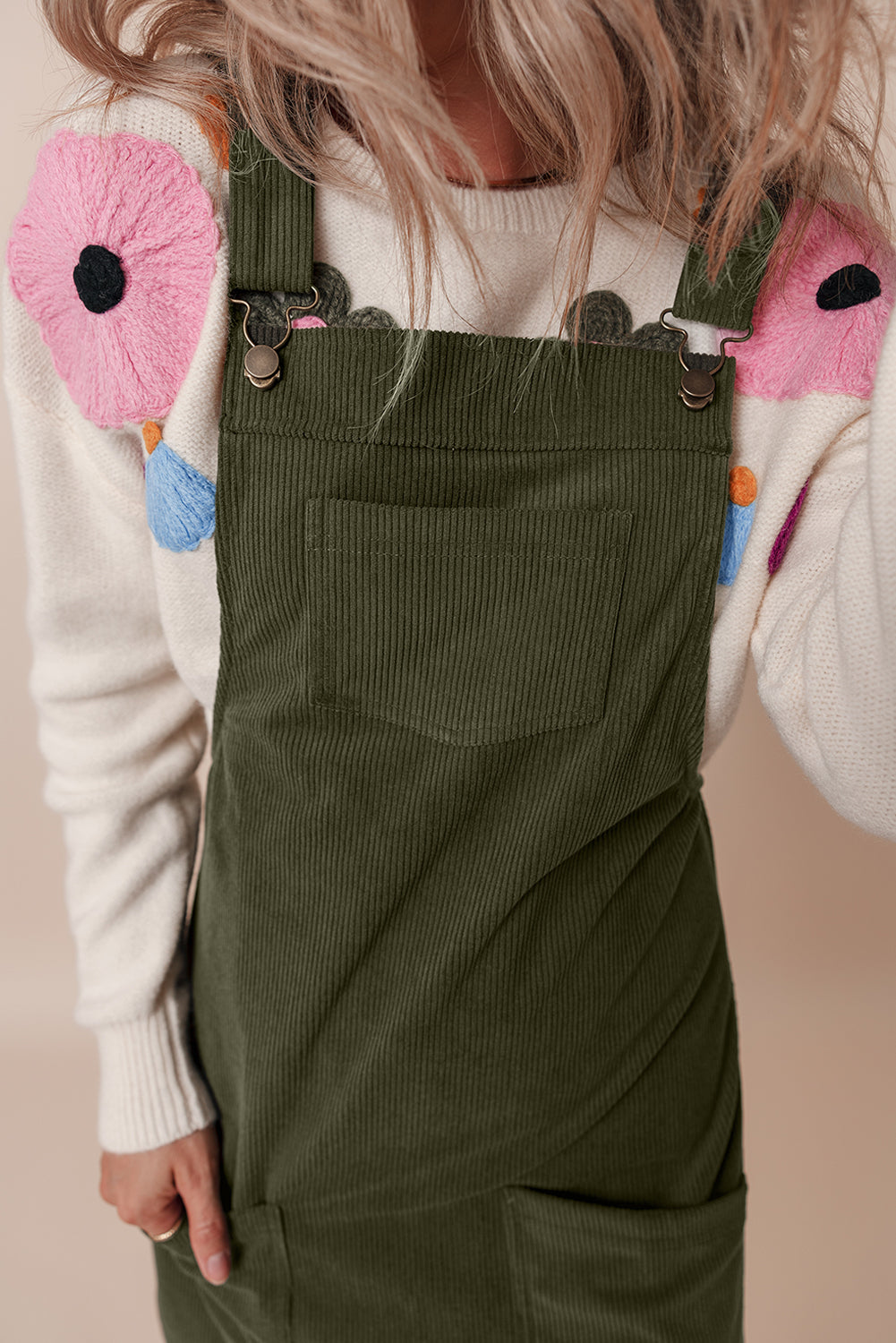Vineyard Green Solid Front Pockets Sleeveless Corduroy Overall Dress - Premium Dresses/Mini Dresses from Ashes 2 Wildflowers Boutique, LLC- Just $20.43! Shop now at Ashes 2 Wildflowers Boutique, LLC