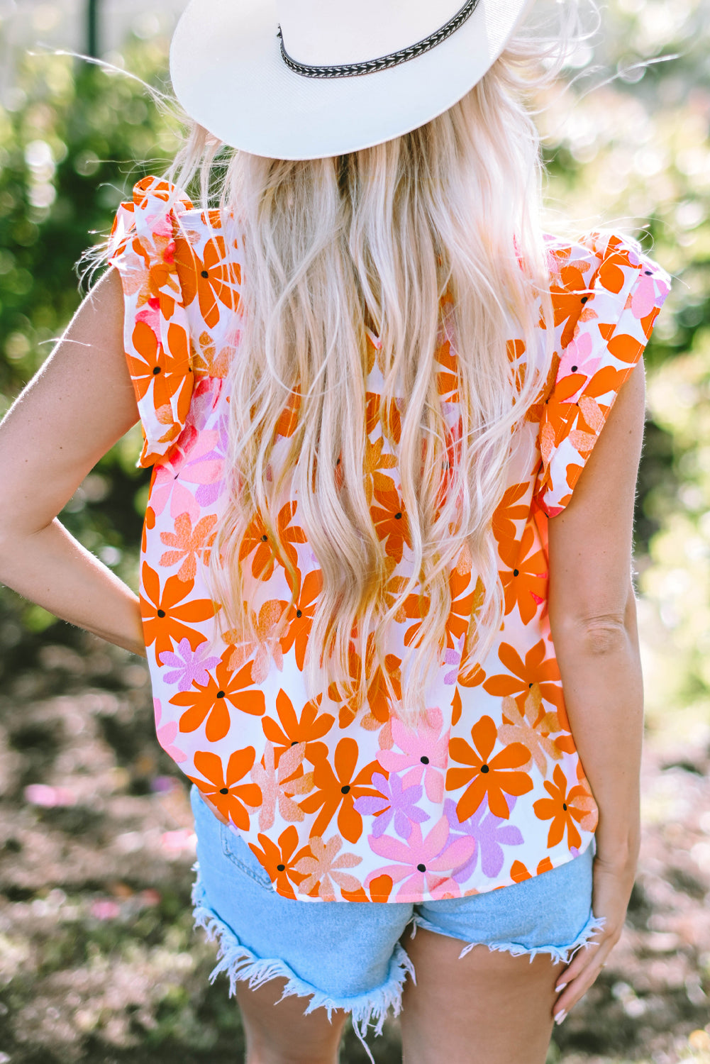 Orange Ruffled Sleeve Smocked Floral Top - Premium Tops/Blouses & Shirts from Ashes 2 Wildflowers Boutique, LLC- Just $30.14! Shop now at Ashes 2 Wildflowers Boutique, LLC