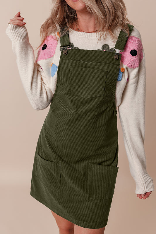 Vineyard Green Solid Front Pockets Sleeveless Corduroy Overall Dress - Premium Dresses/Mini Dresses from Ashes 2 Wildflowers Boutique, LLC- Just $20.43! Shop now at Ashes 2 Wildflowers Boutique, LLC