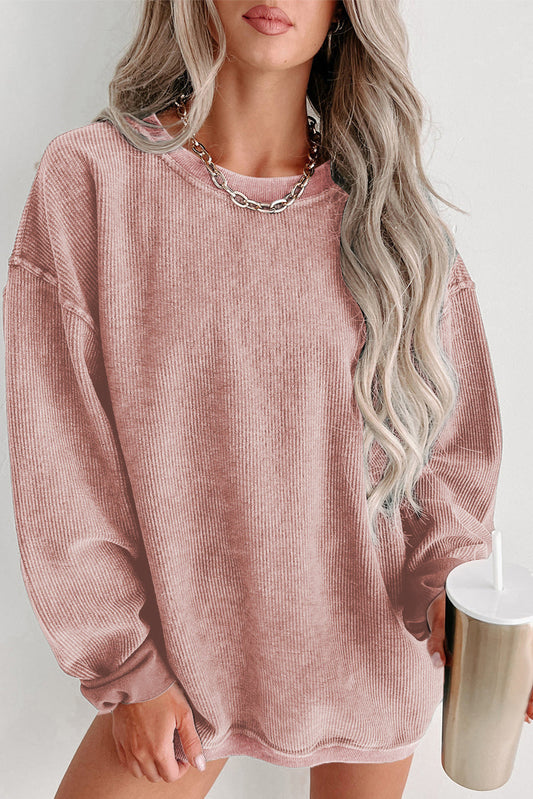 Pink Solid Ribbed Knit Round Neck Pullover Sweatshirt - Premium Tops from Momma Done Gone Crafty- Just $38.94! Shop now at Momma Done Gone Crafty