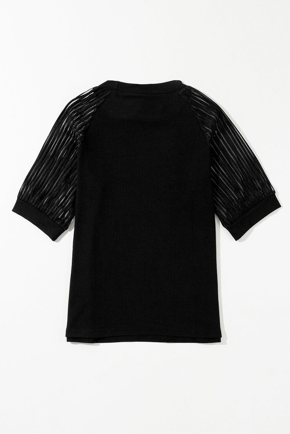 Black Striped Mesh Sleeve Crew Neck Ribbed T Shirt - Premium Tops/Tops & Tees from Momma Done Gone Crafty- Just $22.99! Shop now at Momma Done Gone Crafty