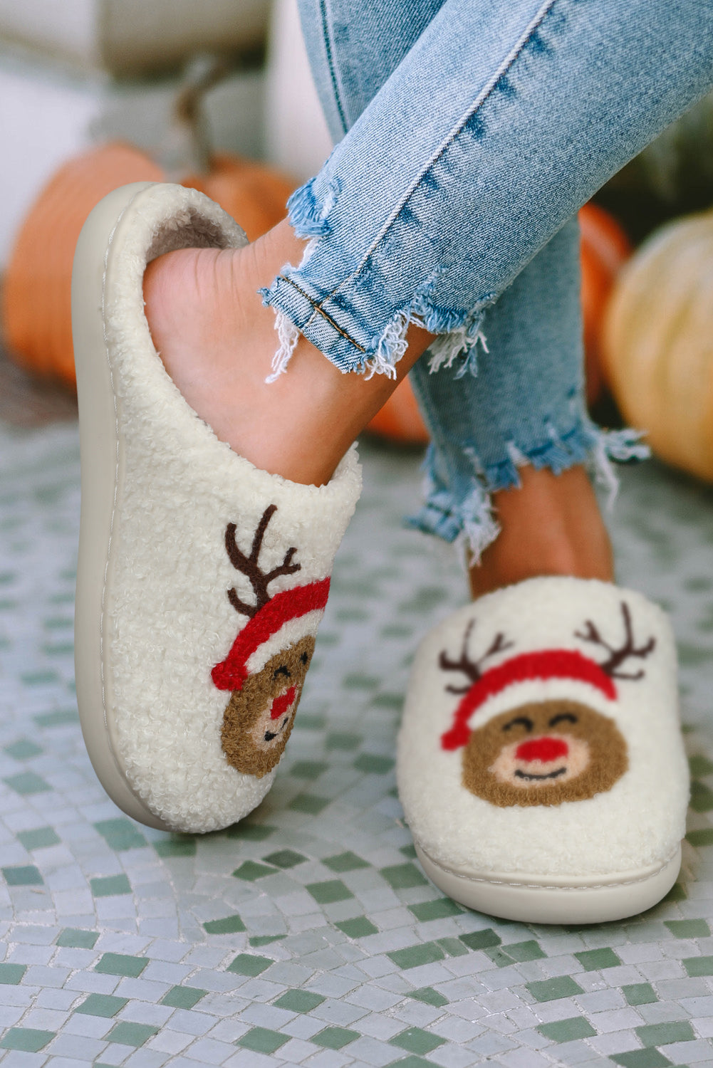 White Christmas Deer Home Indoor Plush Slippers - Premium Shoes & Bags from Momma Done Gone Crafty- Just $22.99! Shop now at Momma Done Gone Crafty