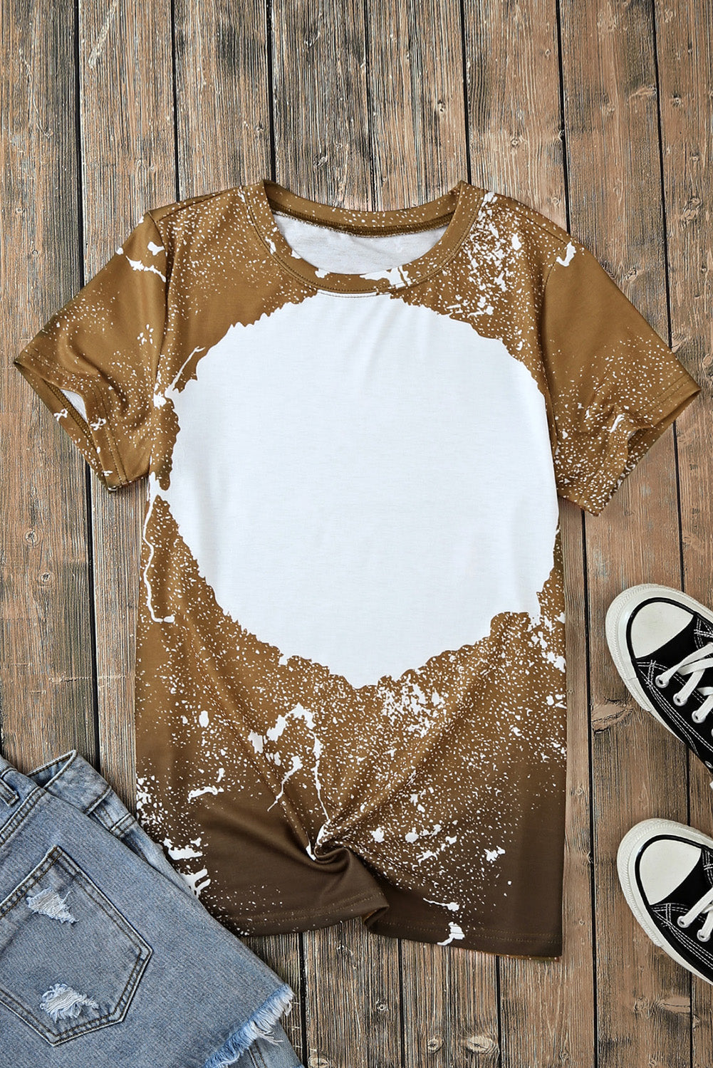 Orange Bleached Blank Crew Neck Short Sleeve Top - Premium Tops from Momma Done Gone Crafty- Just $56.40! Shop now at Momma Done Gone Crafty