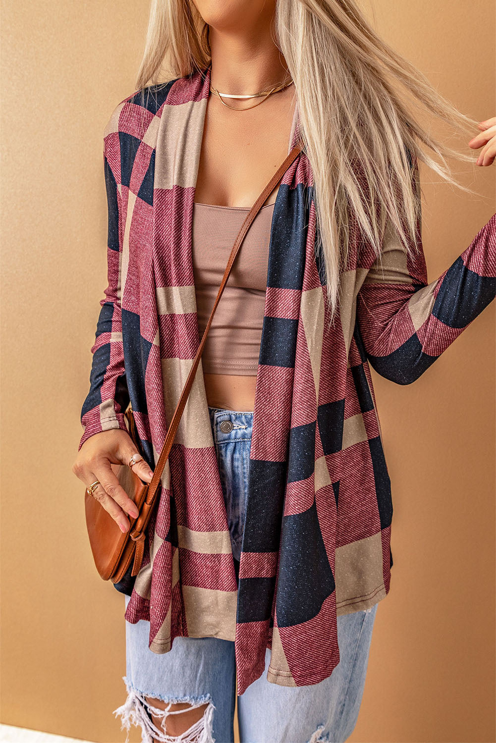 Draped Open Front Plaid Cardigan - Premium Tops from Momma Done Gone Crafty- Just $31.50! Shop now at Momma Done Gone Crafty