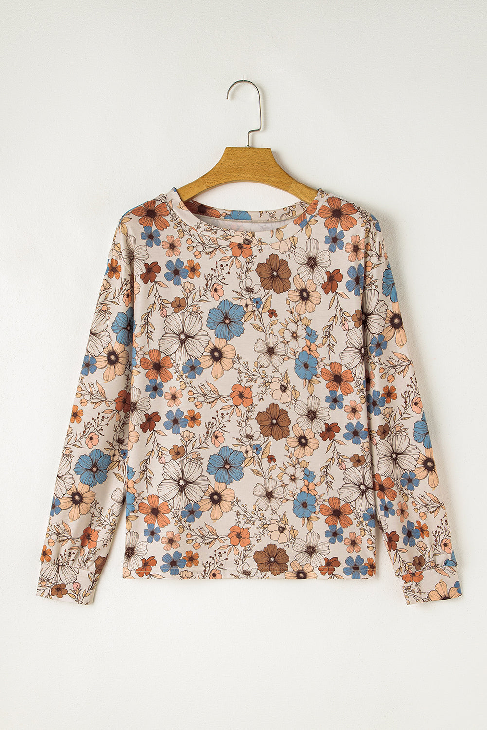 Khaki Floral Print Loose Crew Neck Long Sleeve T Shirt - Premium Tops/Long Sleeve Tops from Ashes 2 Wildflowers Boutique, LLC- Just $25.70! Shop now at Ashes 2 Wildflowers Boutique, LLC