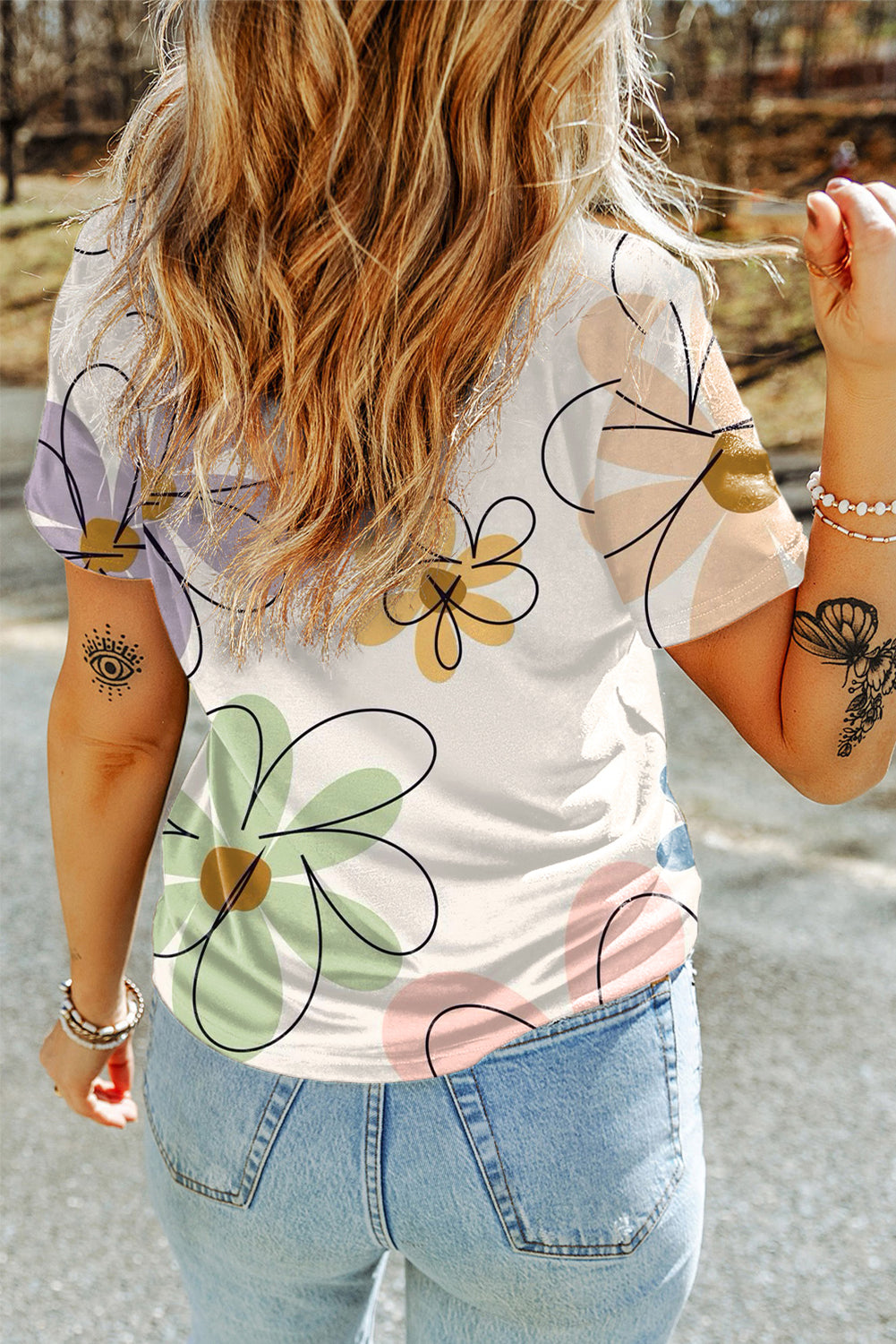 Beige Summer Flower Print Casual Round Neck T Shirt - Premium Tops/Tops & Tees from Ashes 2 Wildflowers Boutique, LLC- Just $25.22! Shop now at Ashes 2 Wildflowers Boutique, LLC