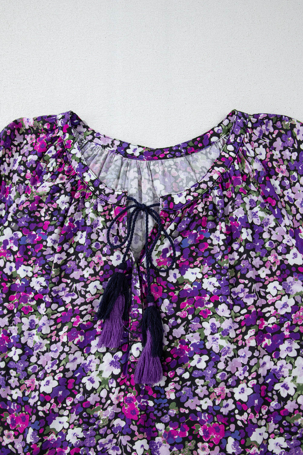 Purple Boho Flower Split V Neck Bubble Sleeve Blouse - Premium Tops/Blouses & Shirts from Ashes 2 Wildflowers Boutique, LLC- Just $21.85! Shop now at Ashes 2 Wildflowers Boutique, LLC