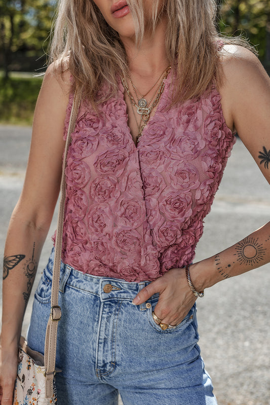 Heather Floral Textured V Neck Wrapped Sleeveless Bodysuit - Premium Tops/Bodysuits from Ashes 2 Wildflowers Boutique, LLC- Just $32.60! Shop now at Ashes 2 Wildflowers Boutique, LLC