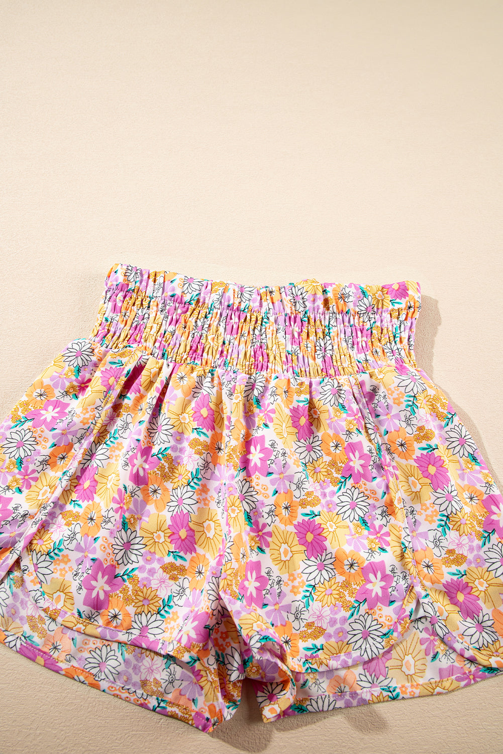 Pink Boho Floral Shirred High Waist Casual Shorts - Premium Bottoms/Casual Shorts from Ashes 2 Wildflowers Boutique, LLC- Just $26.59! Shop now at Ashes 2 Wildflowers Boutique, LLC